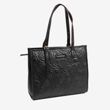 BOLSO SHOPPER CON CREMALLERA, COLOR NEGRO, SERIE ACACIA. 35x30x13 cm