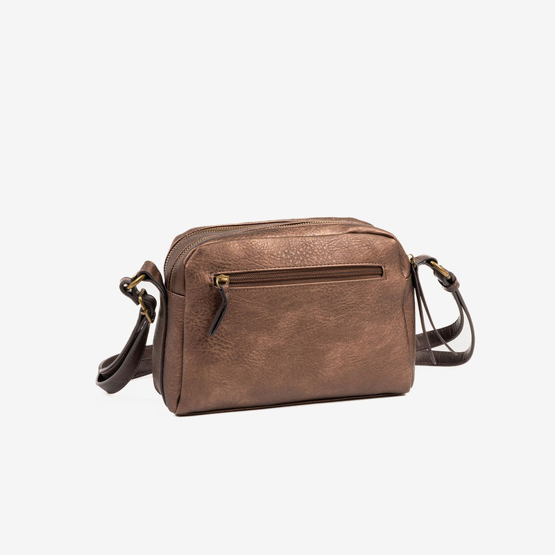 WOMEN'S CROSSBODY BAG, BRONZE COLOR, OLMO SERIES. 25x17x10 cm