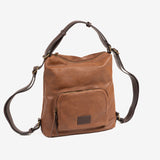 CONVERTIBLE SHOULDER BAG INTO BACKPACK, LEATHER COLOR, OLMO SERIES. 29.5x30x10 cm