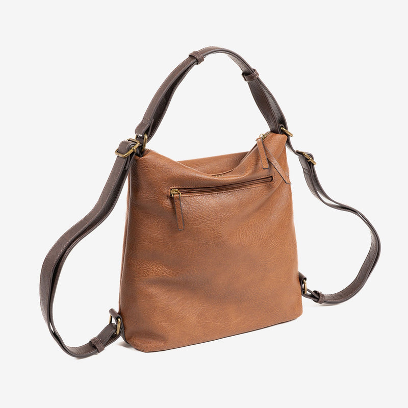 CONVERTIBLE SHOULDER BAG INTO BACKPACK, LEATHER COLOR, OLMO SERIES. 29.5x30x10 cm