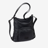 BOLSO DE HOMBRO CONVERTIBLE EN MOCHILA, COLOR NEGRO, SERIE OLMO. 29.5x30x10 cm