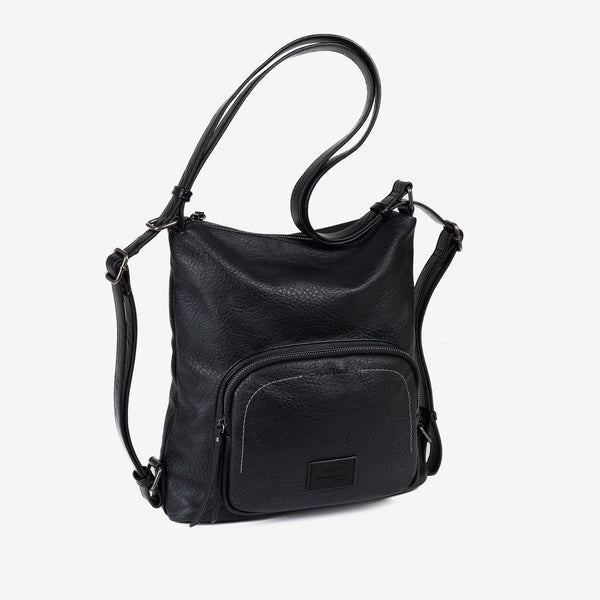 SHOULDER BAG CONVERTIBLE INTO BACKPACK, BLACK COLOR, OLMO SERIES. 29.5x30x10cm