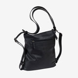 BOLSO DE HOMBRO CONVERTIBLE EN MOCHILA, COLOR NEGRO, SERIE OLMO. 29.5x30x10 cm