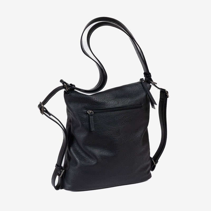 SHOULDER BAG CONVERTIBLE INTO BACKPACK, BLACK COLOR, OLMO SERIES. 29.5x30x10cm