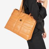 SHOPPER BAG WITH ZIPPER, LEATHER COLOR, LILO SERIES. 35x28x12 cm