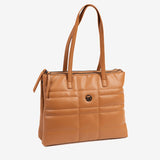 SHOPPER BAG WITH ZIPPER, LEATHER COLOR, LILO SERIES. 35x28x12 cm