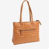 SHOPPER BAG WITH ZIPPER, LEATHER COLOR, LILO SERIES. 35x28x12 cm