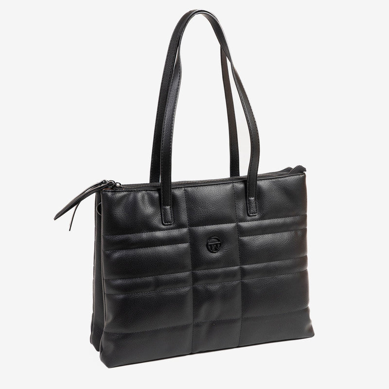 BOLSO SHOPPER CON CREMALLERAS, COLOR NEGRO, SERIE LILO. 35x28x12 cm