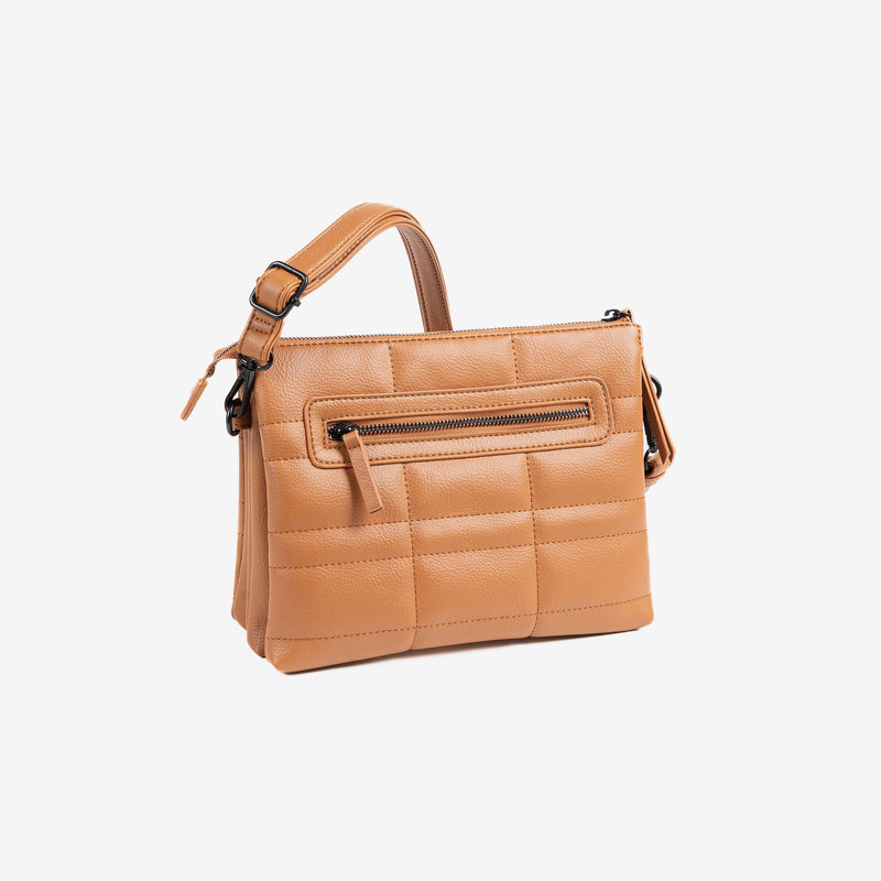 WOMEN'S CROSSBODY BAG, LEATHER COLOR, LILO SERIES. 26x20x10cm