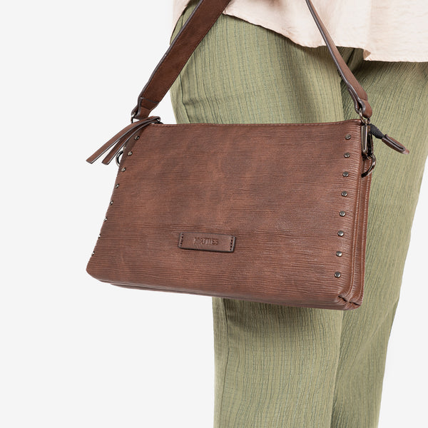 SHOULDER BAG WITH CROSSBODY BAG, BROWN COLOR, ALAMO SERIES. 28x17x07cm