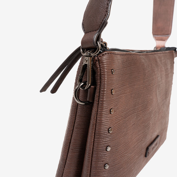 SHOULDER BAG WITH CROSSBODY BAG, BROWN COLOR, ALAMO SERIES. 28x17x07cm