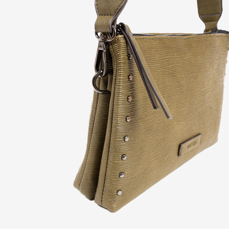 SHOULDER BAG WITH STRAP, GREEN COLOR, ALAMO SERIES. 28x17x07 cm