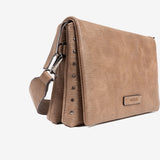 SHOULDER BAG WITH STRAP, TAUPE COLOR, ALAMO SERIES. 28x17x07 cm