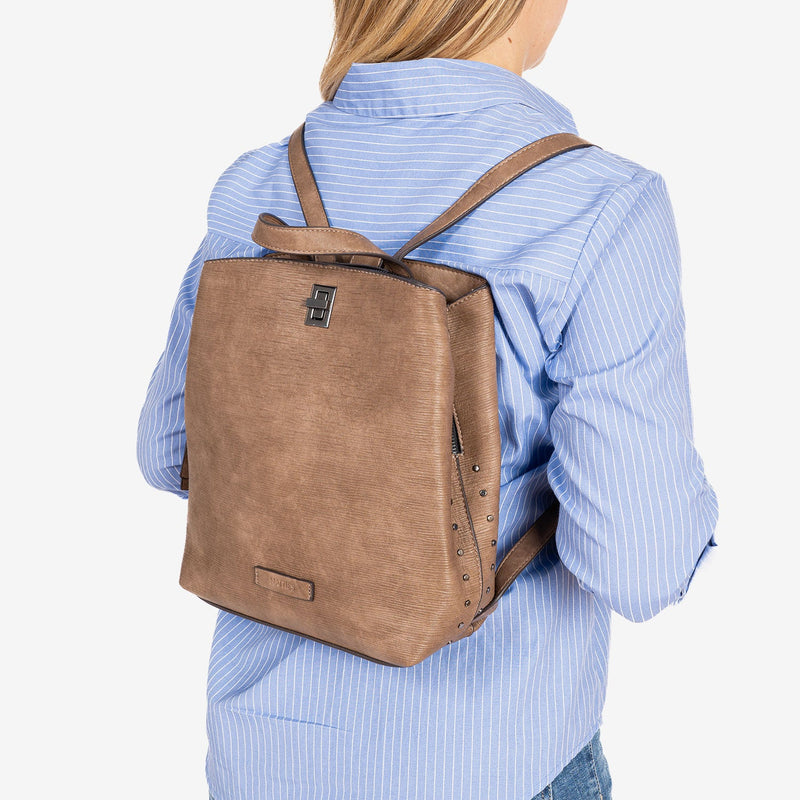 WOMEN'S BACKPACK, TAUPE COLOR, ALAMO SERIES. 24.5x28x10 cm