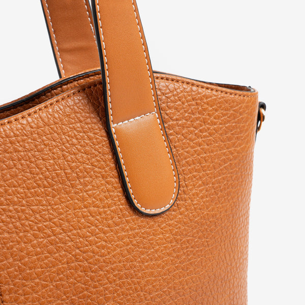 SHOULDER BAG WITH CROSSBODY BAG, LEATHER COLOR, BIRCH SERIES. 31x28x13cm