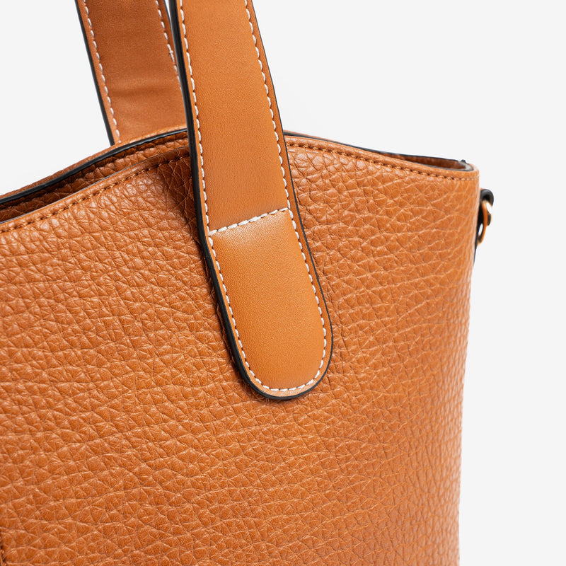 SHOULDER BAG WITH CROSSBODY BAG, LEATHER COLOR, BIRCH SERIES. 31x28x13cm