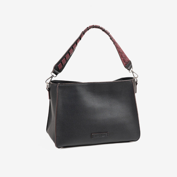 WOMEN'S HANDBAG WITH CROSSBODY BAG, BLACK COLOR, CASTANYO SERIES. 28x20x12cm