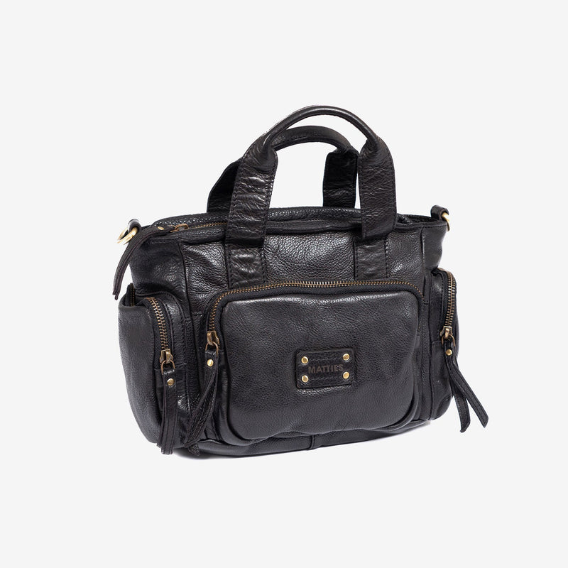 WOMEN'S HAND BAG WITH SHOULDER STRAP, BLACK COLOR, WASHED LEATHER SERIES. 28x19x11 cm