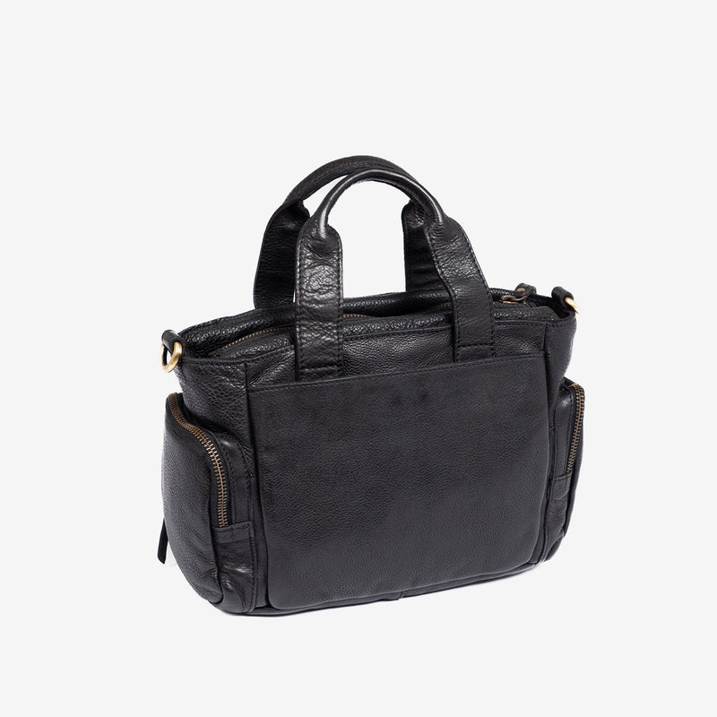 WOMEN'S HAND BAG WITH SHOULDER STRAP, BLACK COLOR, WASHED LEATHER SERIES. 28x19x11 cm