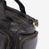 WOMEN'S HAND BAG WITH SHOULDER STRAP, BLACK COLOR, WASHED LEATHER SERIES. 28x19x11 cm