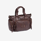 WOMEN'S HAND BAG WITH SHOULDER STRAP, BROWN COLOR, WASHED LEATHER SERIES. 28x19x11 cm