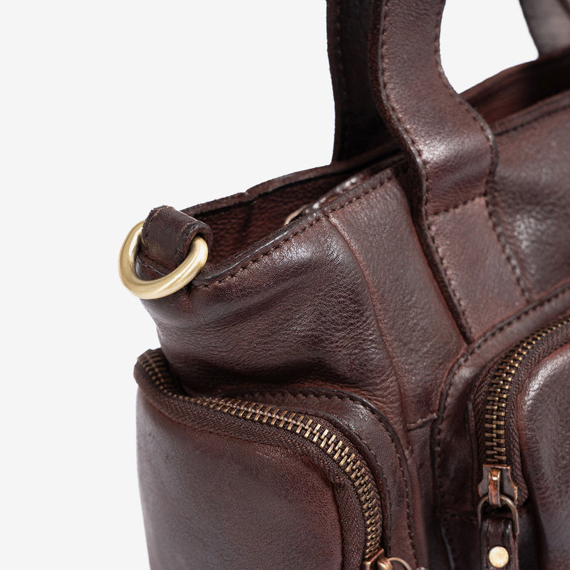 WOMEN'S HAND BAG WITH SHOULDER STRAP, BROWN COLOR, WASHED LEATHER SERIES. 28x19x11 cm