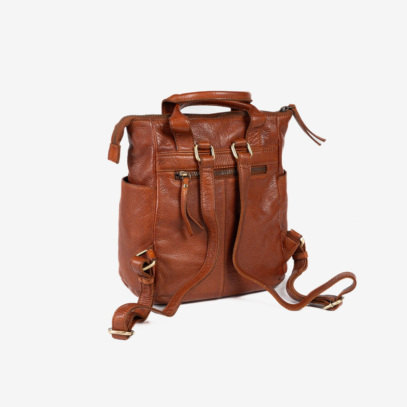 WOMEN'S BACKPACK, LEATHER COLOR, WASHED LEATHER SERIES. 25x27x11cm