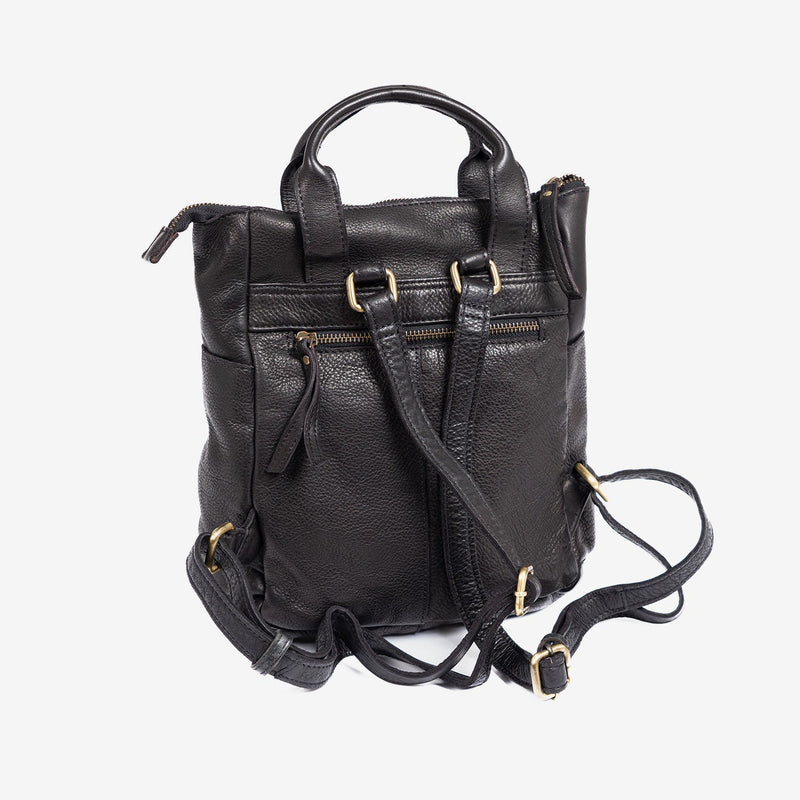 WOMEN'S BACKPACK, BLACK COLOR, WASHED LEATHER SERIES. 25x27x11 cm