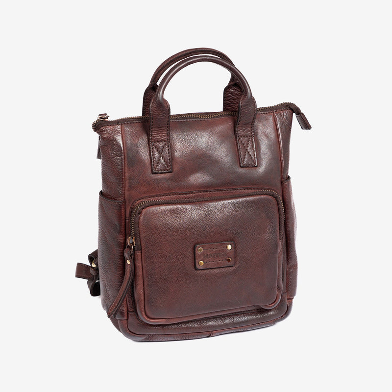 WOMEN'S BACKPACK, BROWN COLOR, WASHED LEATHER SERIES. 25x27x11 cm