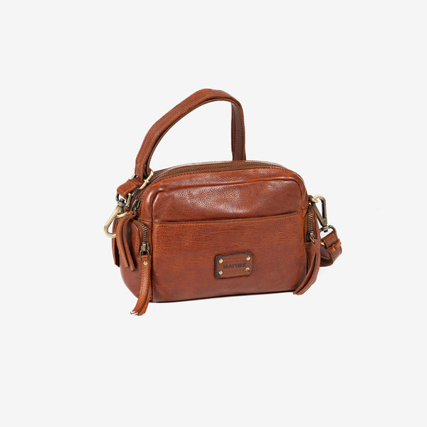 WOMEN'S CROSSBODY BAG, LEATHER COLOR, WASHED LEATHER SERIES. 25x16.5x7.5cm