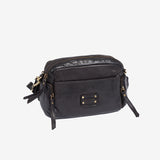 WOMEN'S CROSSBODY BAG, BLACK COLOR, WASHED LEATHER SERIES. 25x16.5x7.5 cm