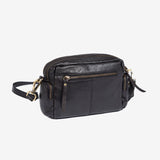 WOMEN'S CROSSBODY BAG, BLACK COLOR, WASHED LEATHER SERIES. 25x16.5x7.5 cm