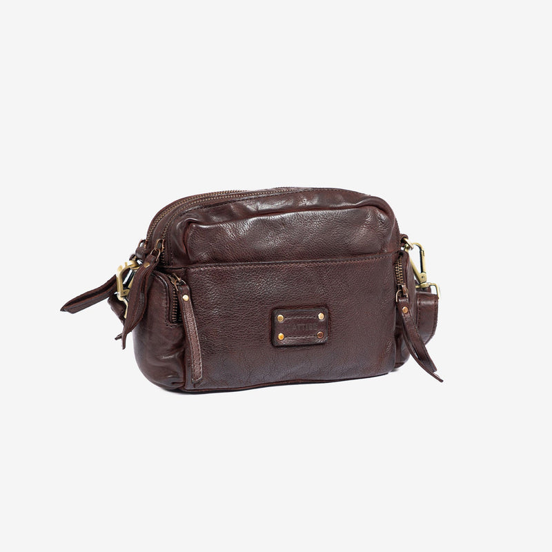 WOMEN'S CROSSBODY BAG, BROWN COLOR, WASHED LEATHER SERIES. 25x16.5x7.5 cm