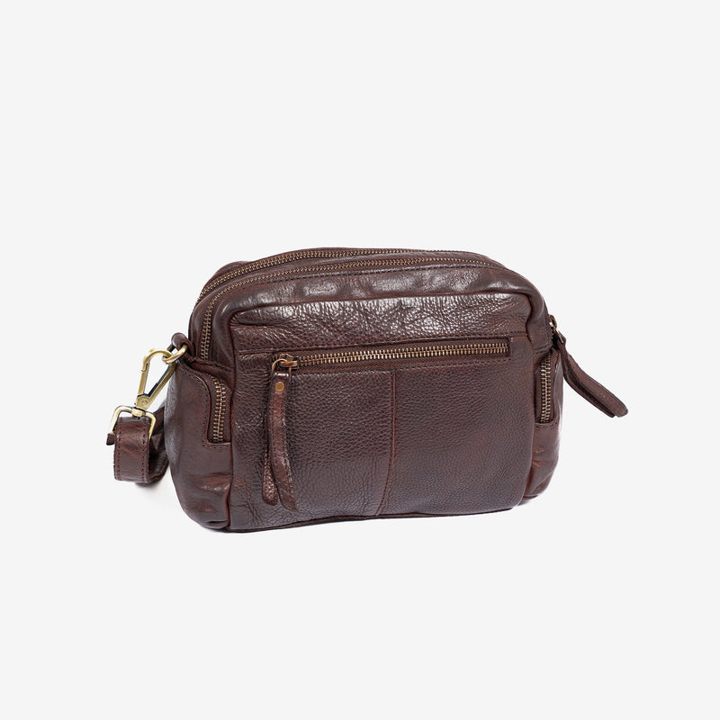 WOMEN'S CROSSBODY BAG, BROWN COLOR, WASHED LEATHER SERIES. 25x16.5x7.5 cm