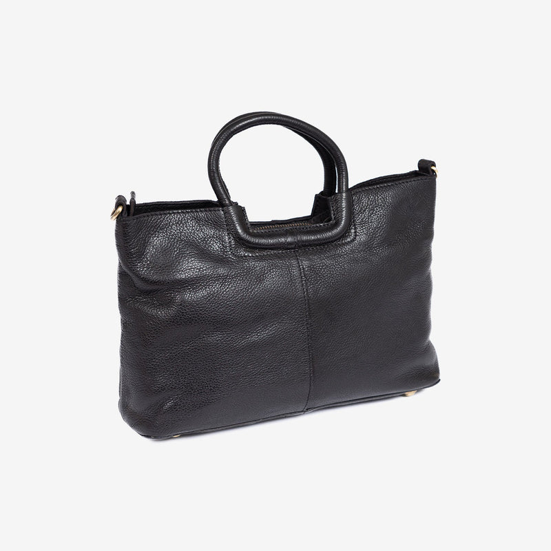 WOMEN'S HAND BAG WITH SHOULDER STRAP, BLACK COLOR, WASHED LEATHER SERIES. 30x19x9.5cm