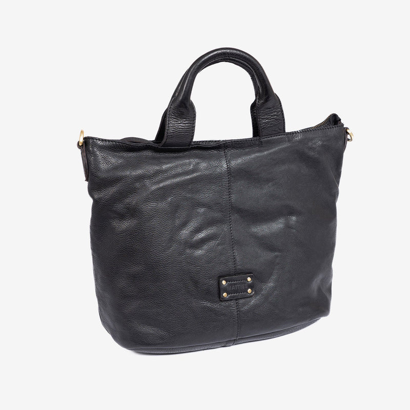 WOMEN'S HAND BAG WITH SHOULDER STRAP, BLACK COLOR, WASHED LEATHER SERIES. 30x29x15 cm