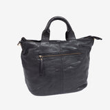 WOMEN'S HAND BAG WITH SHOULDER STRAP, BLACK COLOR, WASHED LEATHER SERIES. 30x29x15 cm