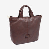 WOMEN'S HAND BAG WITH SHOULDER STRAP, BROWN COLOR, WASHED LEATHER SERIES. 30x29x15 cm