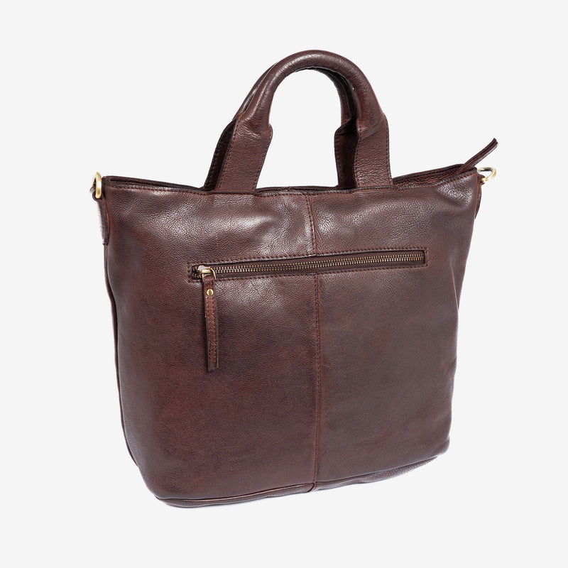 WOMEN'S HAND BAG WITH SHOULDER STRAP, BROWN COLOR, WASHED LEATHER SERIES. 30x29x15 cm