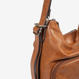 CONVERTIBLE SHOULDER BAG INTO BACKPACK, LEATHER COLOR, ALMERIA SERIES. 25x30x10.5 CM