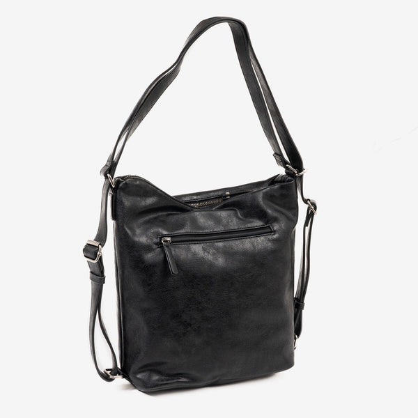 CONVERTIBLE SHOULDER BAG INTO BACKPACK, BLACK COLOR, ALMERIA SERIES. 25x30x10.5 CM