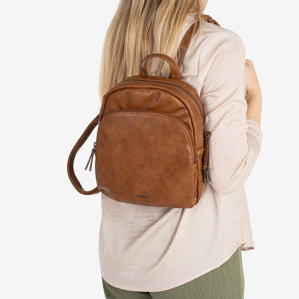 WOMEN'S BACKPACK, LEATHER COLOR, ALMERIA SERIES. 22x26x10 CM