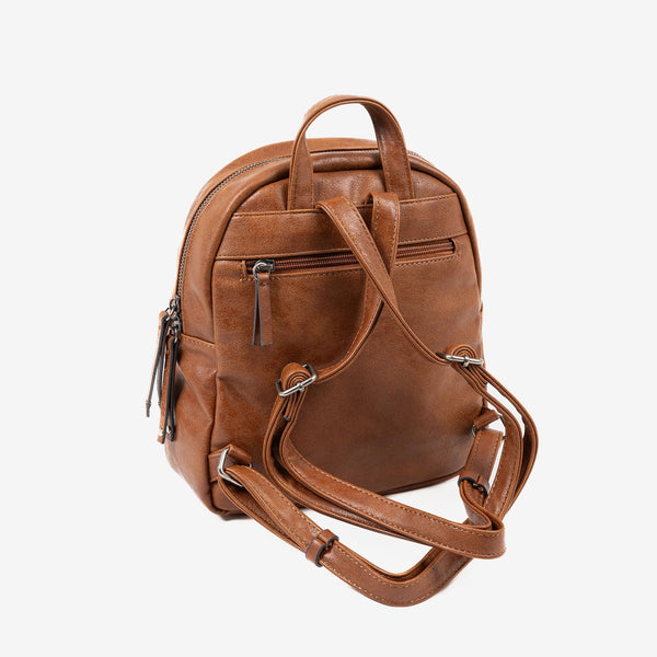 WOMEN'S BACKPACK, LEATHER COLOR, ALMERIA SERIES. 22x26x10 CM