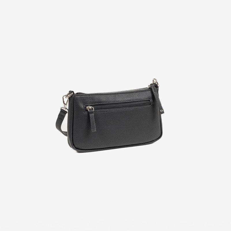 BOLSO DE HOMBRO CON BANDOLERA, COLOR NEGRO, SERIE BEIRES. 23x13x03 CM