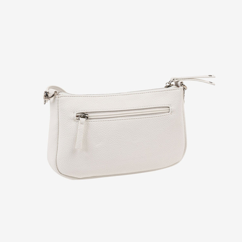 BOLSO DE HOMBRO CON BANDOLERA, COLOR BLANCO, SERIE BEIRES. 23x13x03 CM