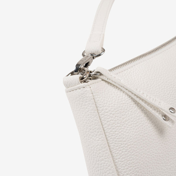 BOLSO DE HOMBRO CON BANDOLERA, COLOR BLANCO, SERIE BEIRES. 23x13x03 CM