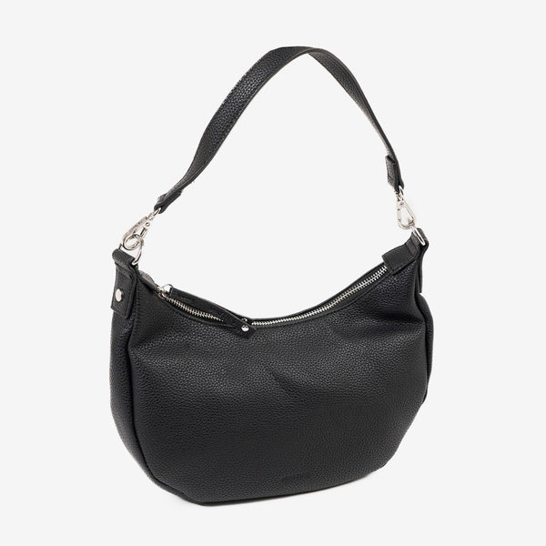 BOLSO DE HOMBRO CON BANDOLERA, COLOR NEGRO, SERIE BEIRES. 24.5x14x4.5 CM