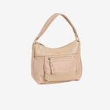 SHOULDER BAG WITH CROSSBODY STRAP, CAMEL COLOR, BERJA SERIES. 26.5x24x13 CM