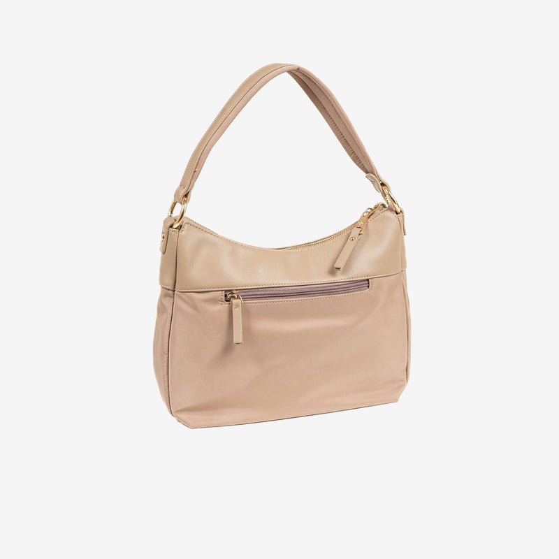 SHOULDER BAG WITH CROSSBODY STRAP, CAMEL COLOR, BERJA SERIES. 26.5x24x13 CM