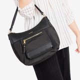 SHOULDER BAG WITH CROSSBODY STRAP, BLACK COLOR, BERJA SERIES. 26.5x24x13 CM